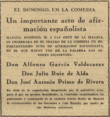 Del Teatro de la Comedia a Palma. 29 de octubre de 1933